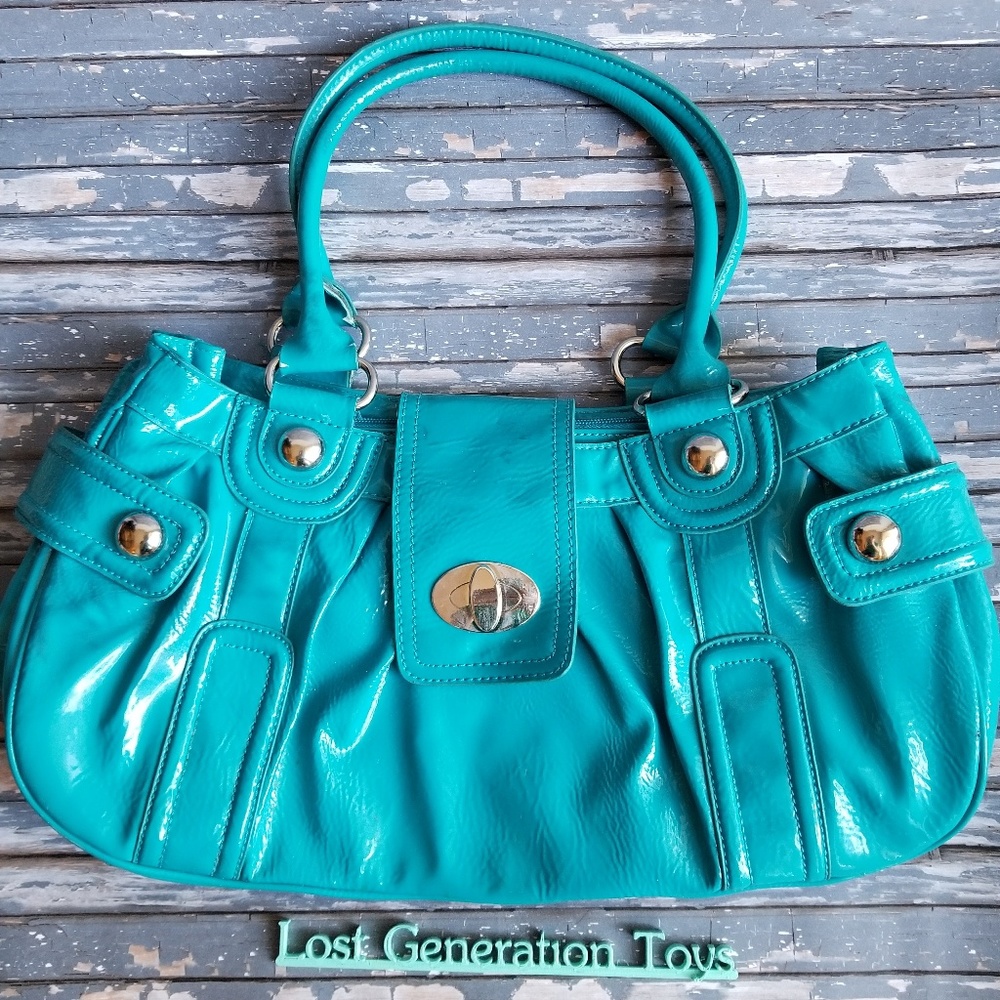 Turquoise teal Cato purse bag silver faux leather